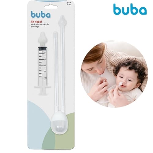 Kit Aspirador Nasal De Sucção Com Seringa Buba Bebê Lavagem Nasal Higiene Infantil Congestão Bebe.