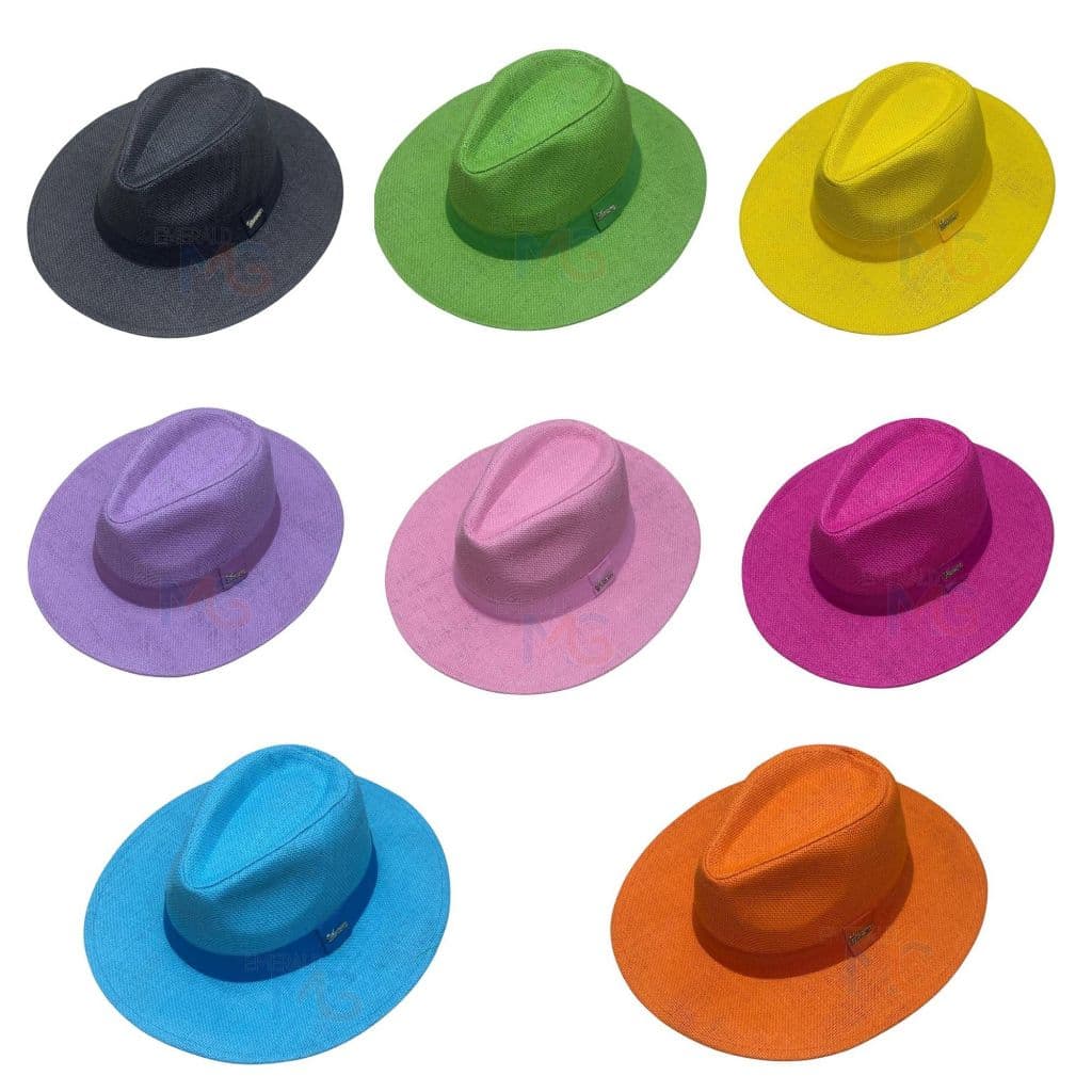 Chapéu Panamá Fedora  Estilo Praia  Sol Verão Palha Colorido Unissex Aba Reta Dura