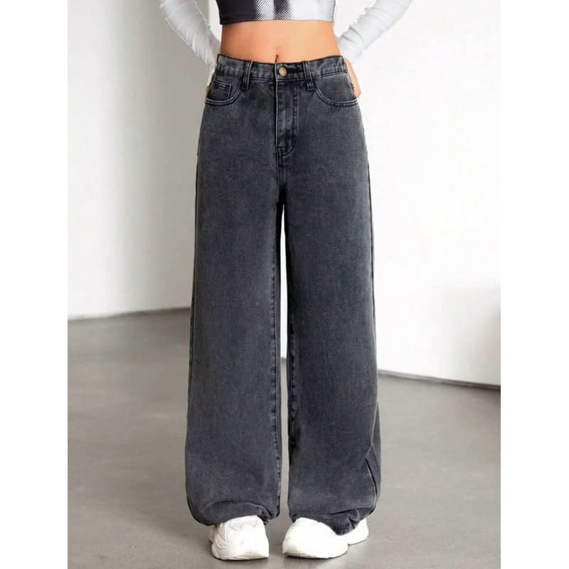 calça feminina jeans wide leg grafite super tendência empina bumbum e valoriza o corpo