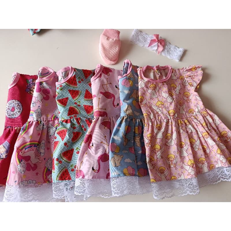kit vestido tiara luvas bebê reborn