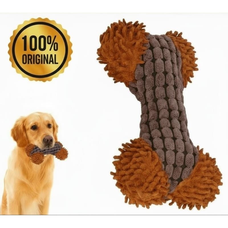 Osso de Pelúcia Pet com Apito - Resistente e seguro para Cães e Gatos