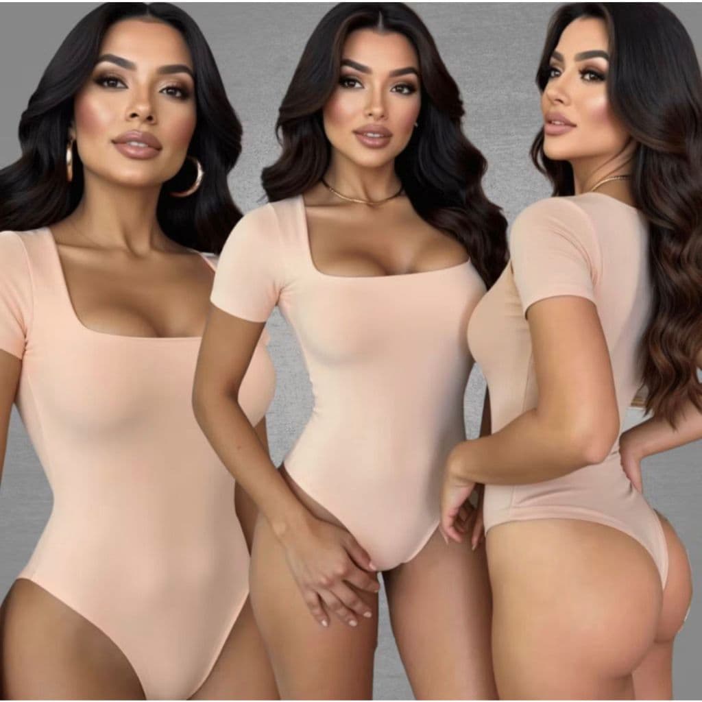 Body Feminino Decote Quadrado Manga Curta Tecido Suplex Moda Verão Tendência Alta Temporada