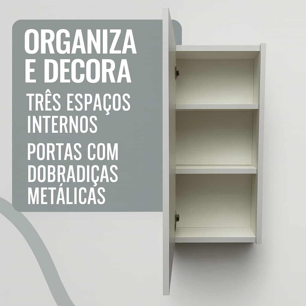Armário de Parede 60x30cm com Prateleiras Internas | Organizador para Banheiro, Cozinha ou Lavanderia