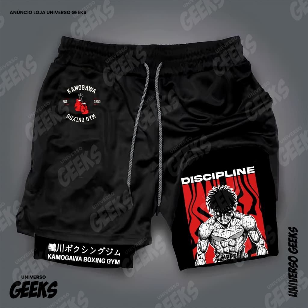 Short 2 em 1 Compressão  Dry-Fit Estampado Hajime no Ippo Anime Ball Z Geek Gym Fitness