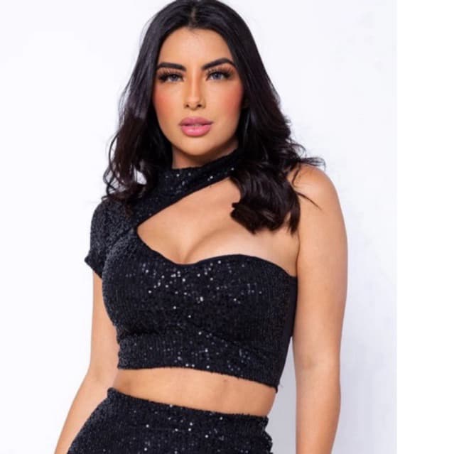 Cropped Mula Manca Paetê brilho Diversas cores Fim de ano moda balada moda noite