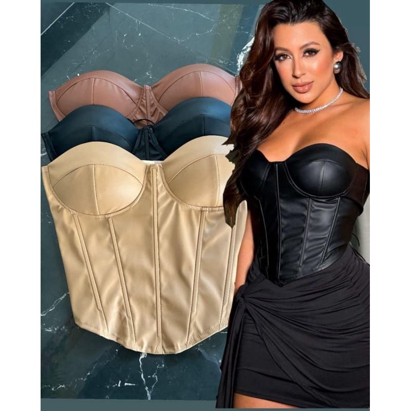 Cropped Couro DiversasCores Paetê Moda balada Moda Verão Brilho Fim de ano Moda ano novo