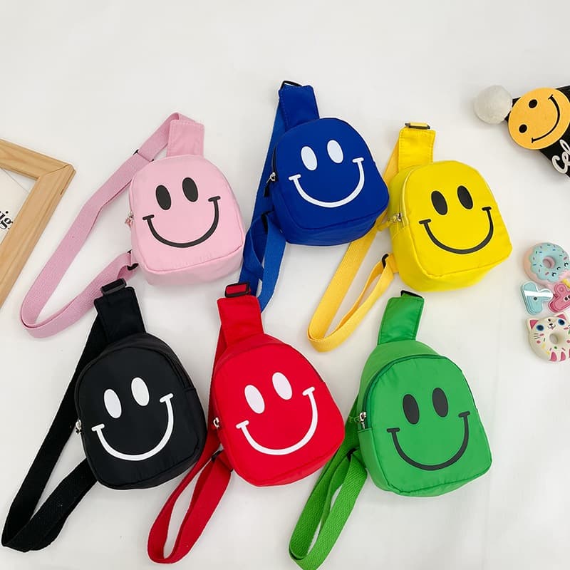 Sorriso cara diagonal bolsa novo nylon tendência menino peito bolsa menina mochila