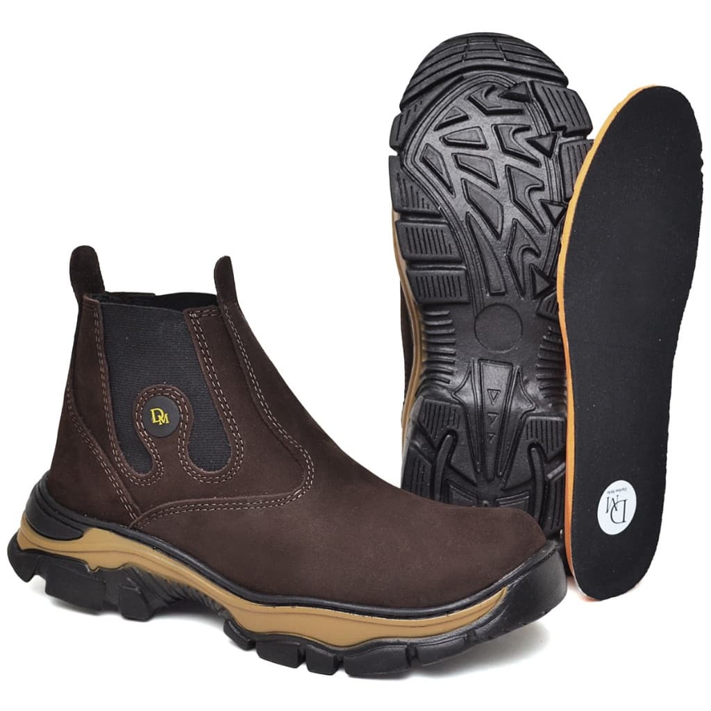 Bota Botina Masculina Café Couro Nobuck Legítimo Sola de borracha Trabalho Palmilha em Gel Envio Imediato