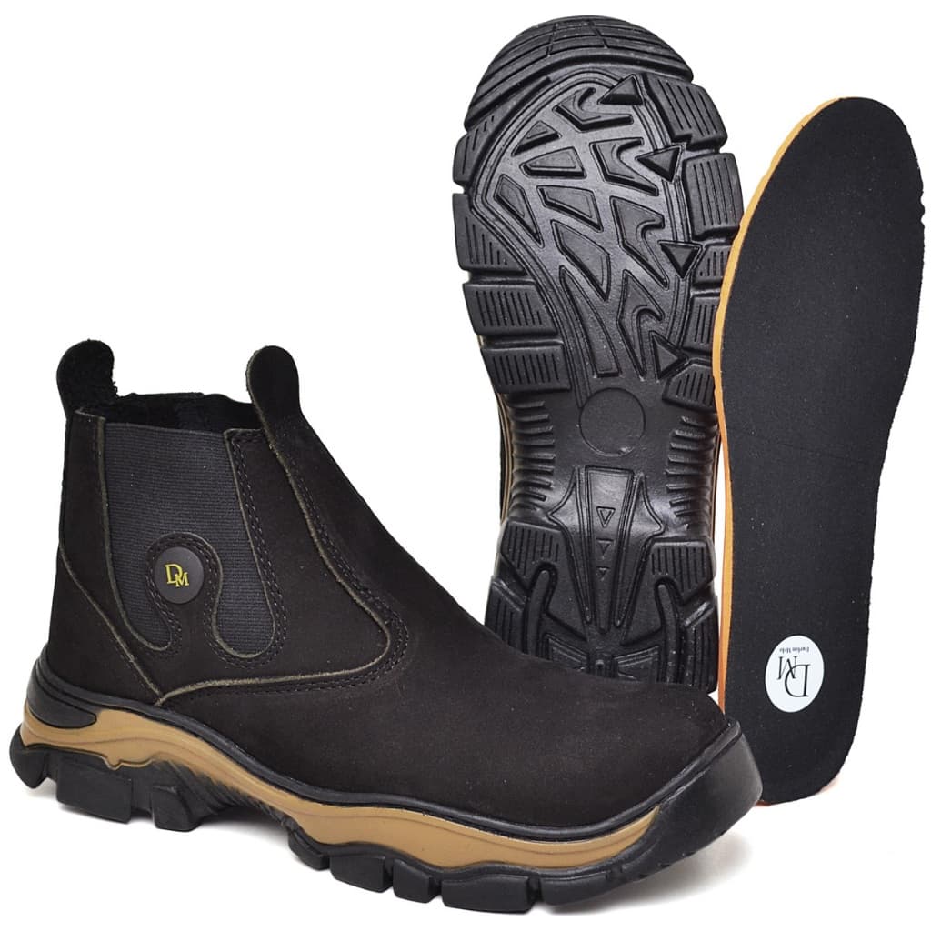 Bota Botina Masculina Preta Couro Nobuck Legítimo Sola de borracha Trabalho Palmilha em Gel Envio Imediato