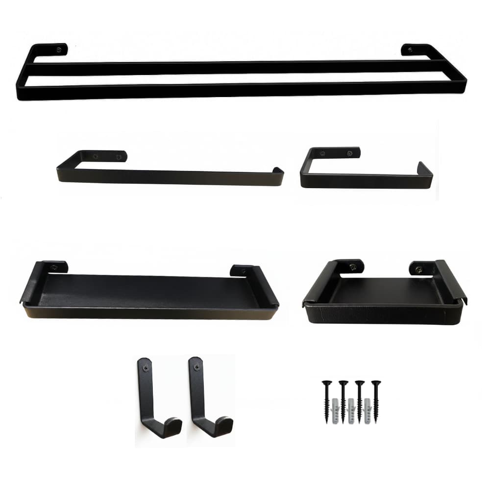 Kit Acessórios Para Banheiro Porta Toalha Duplo Preto 7 Pçs