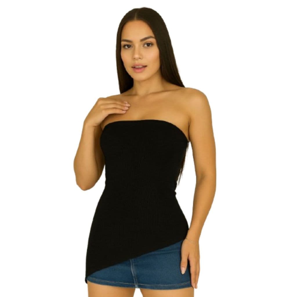 Blusinha Tomara que Caia Com Bojo Assimétrica Malha Canelada RibanaFenda Regata Charmosa Elegante Fashion