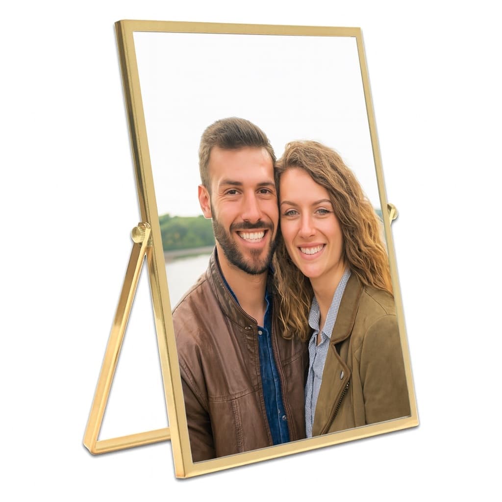 Porta Retrato Mesa 10x15 Metal e Vidro Dourado