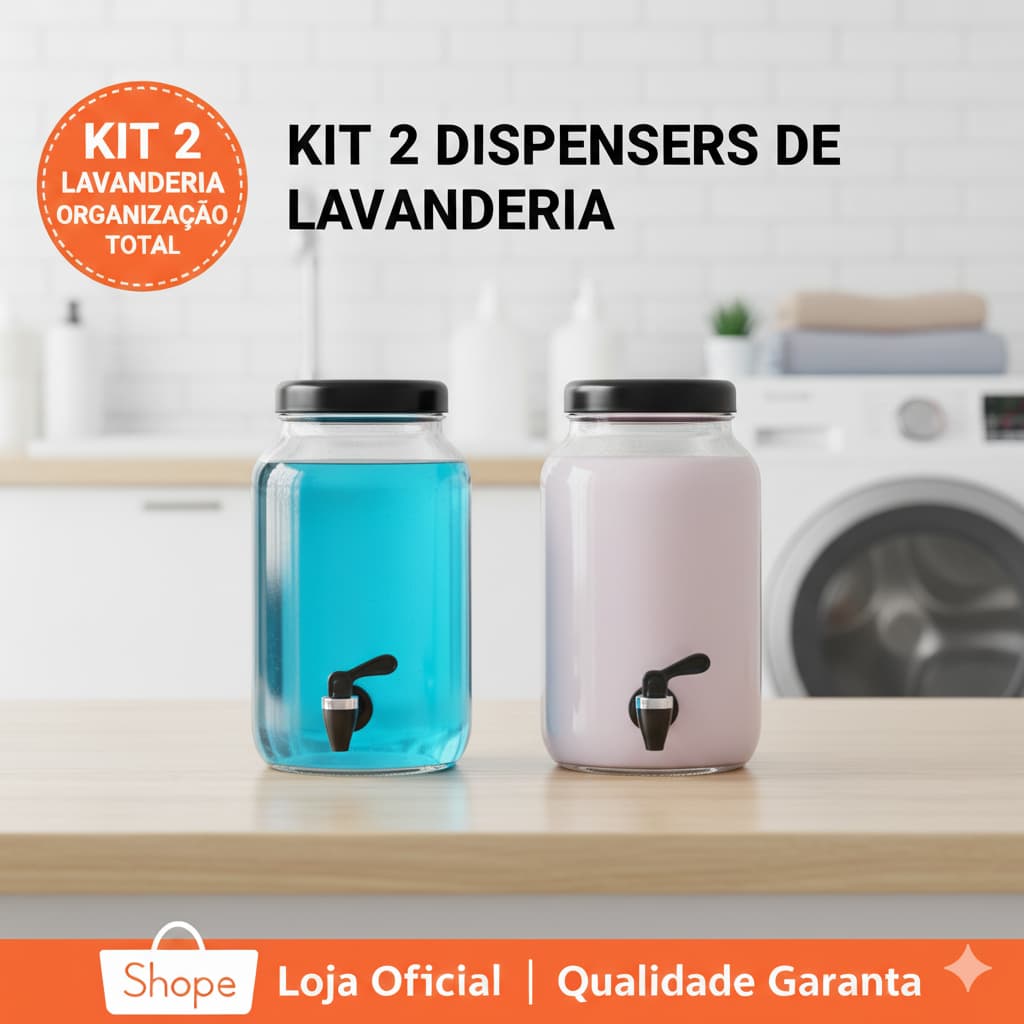 Kit 2 Dispenser de Vidro 3L Organizador Lavanderia Sabão Amaciante