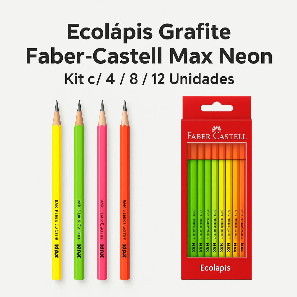 Lápis Grafite Faber-Castell Max Neon HB Nº2 - Kit com 4 / 8 / 12 Unidades