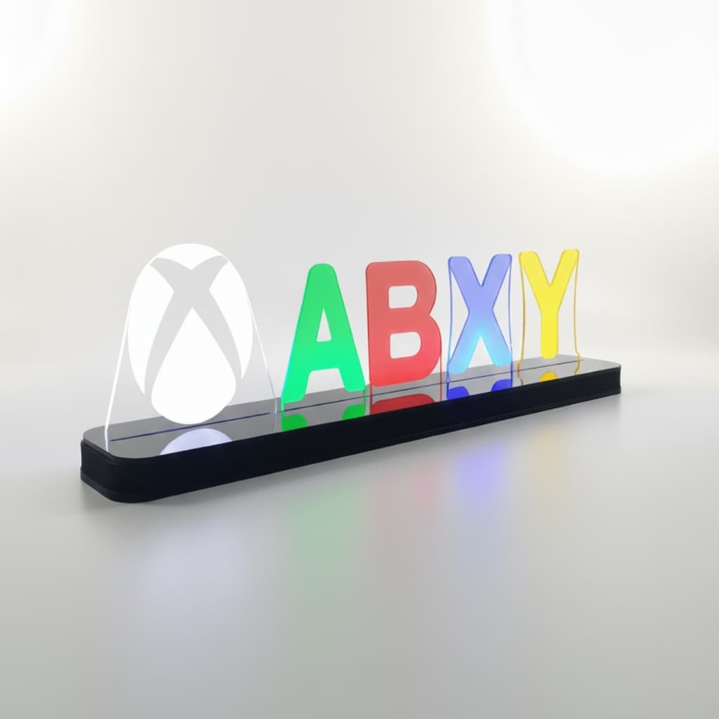 Abajur Luminária Led Especial XBOX 37cm com 5 Acrílicos símbolos game gamer setup