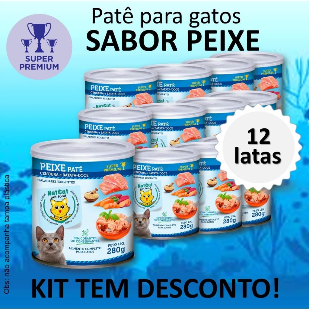 Kit Ração Úmida Patê Natural Gatos Maximo Sabor Peixe NatCat Pet Food Ração Molhada