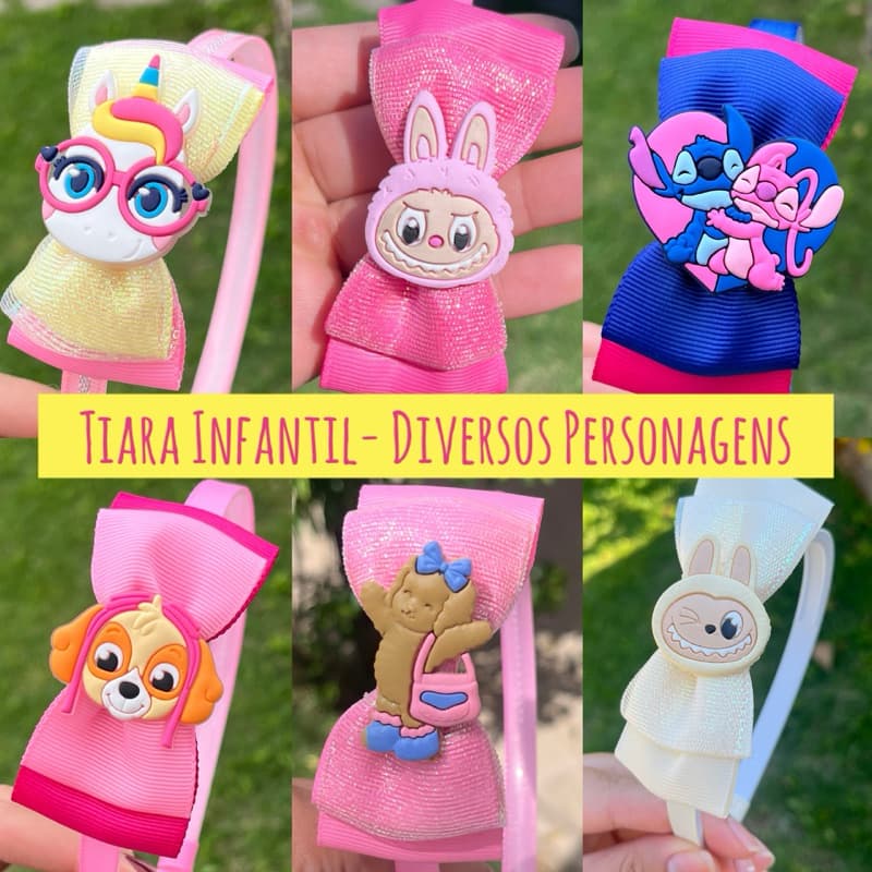 Tiara Infantil com Laço Lateral | Tiara de Cabelo com Personagens | Acessório Infantil menina Temático