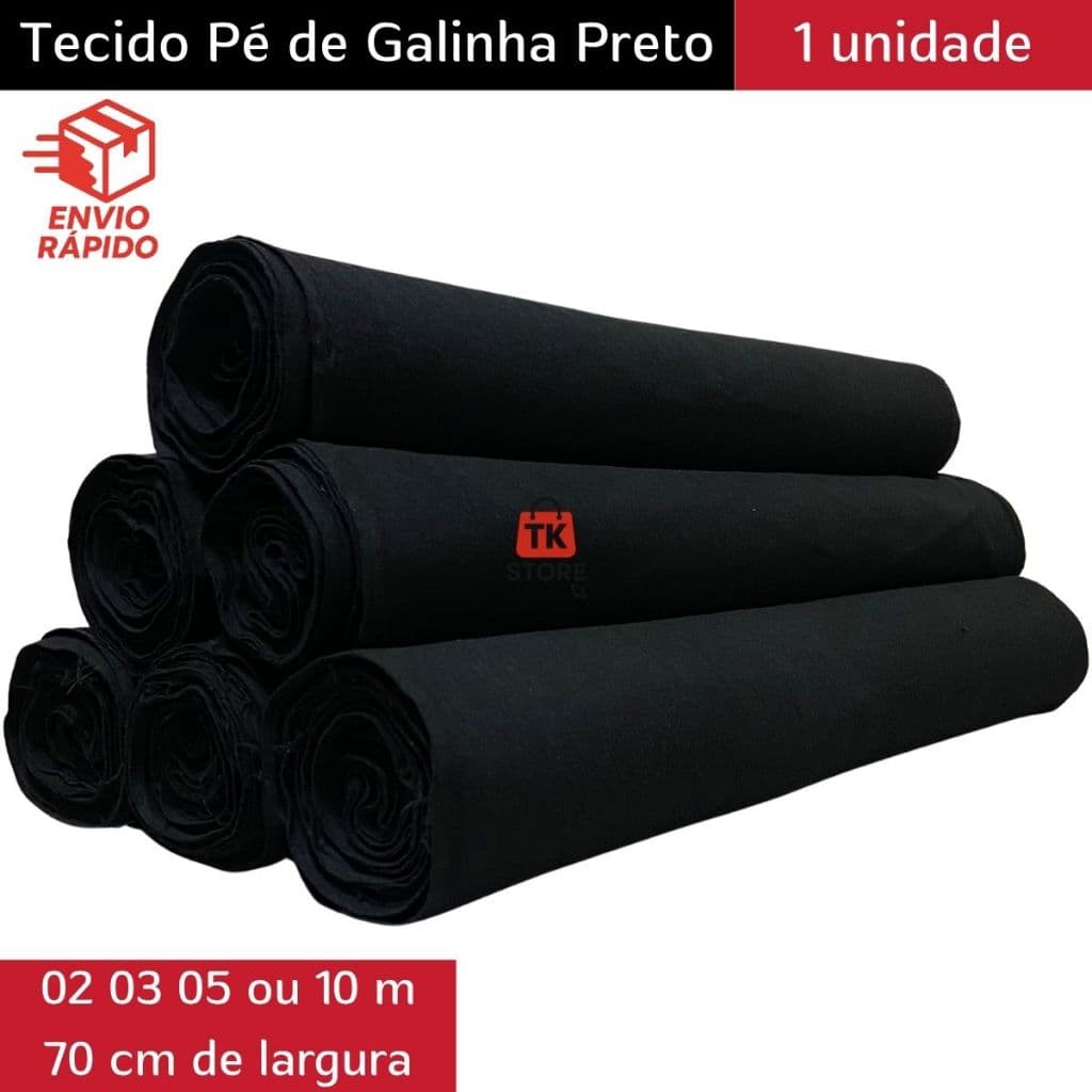 Tecido PRETO Pé De Galinha Para Pano De Prato, Rolo com 2, 3, 5 ou 10 Metros