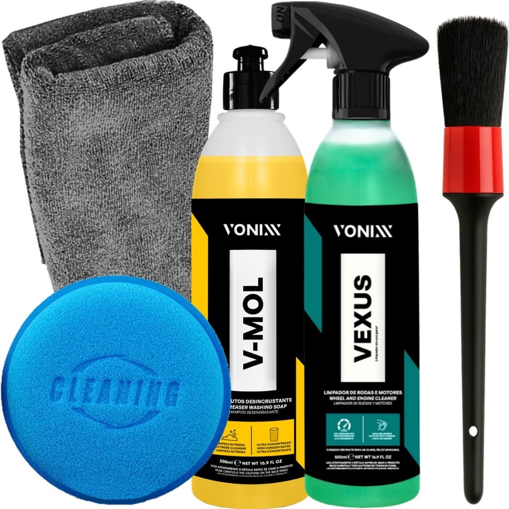 Kit Shampoo Automotivo V-Mol Vonixx + Vexus Limpador de Motor e Rodas e Acessórios Karbox