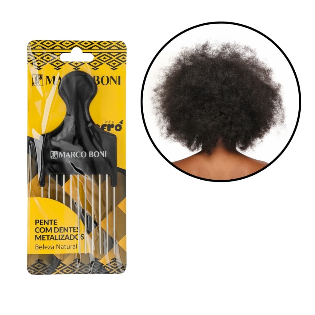 Marco Boni Pente Garfo Dentes De Metal Cabelo Afro Ref 1219 Preto
