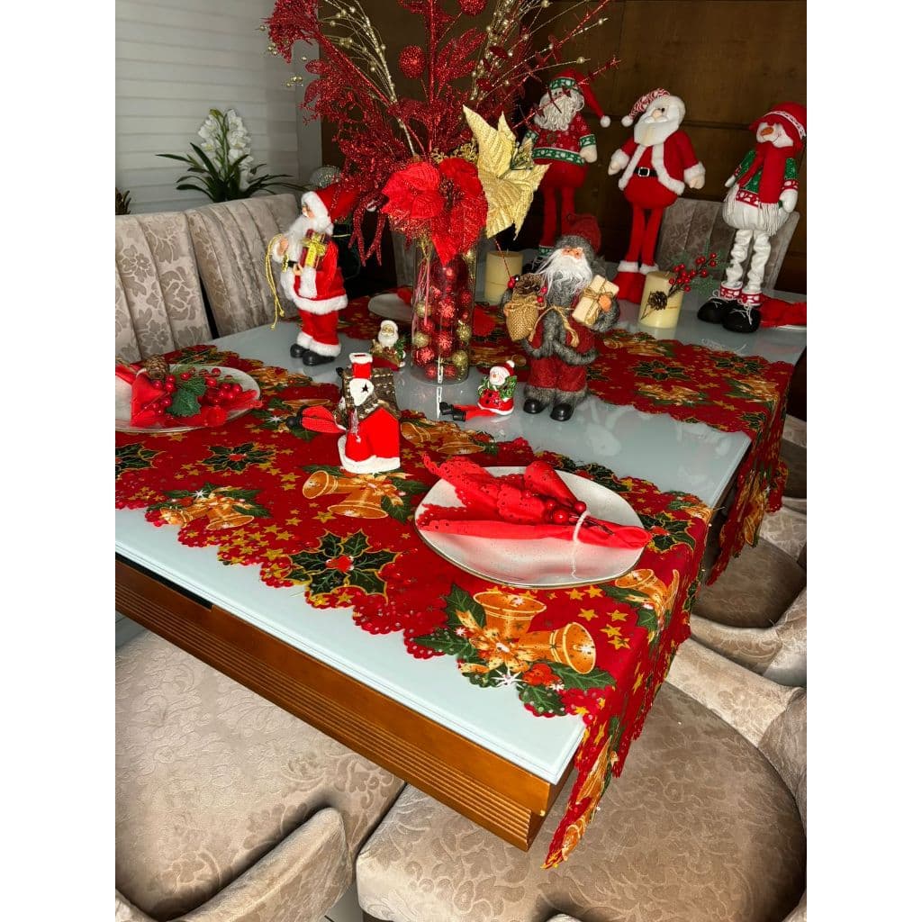 Trilho Toalha de Natal 1,45x0,45 – Decoração de Mesa Sofisticada com Corte a Laser Estampa Sortidas