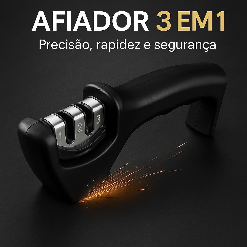 Afiador Faca Profissional 3 Estagios Afiacao Rapida Duravel Preto