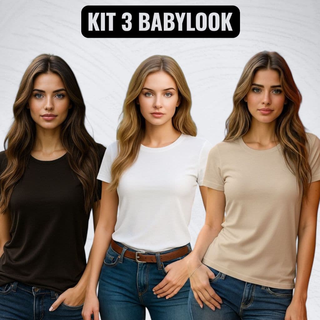 Kit 3 Camiseta  Feminina Básica Baby Look T-Shirt 100% Algodão Premium