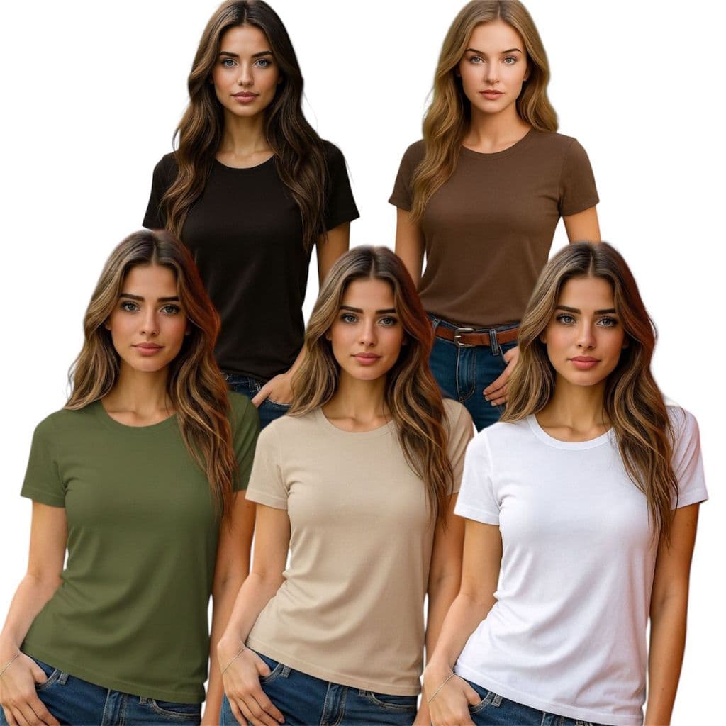 Kit 5 Camiseta Feminina Básica Baby Look T-Shirt 100% Algodão premium