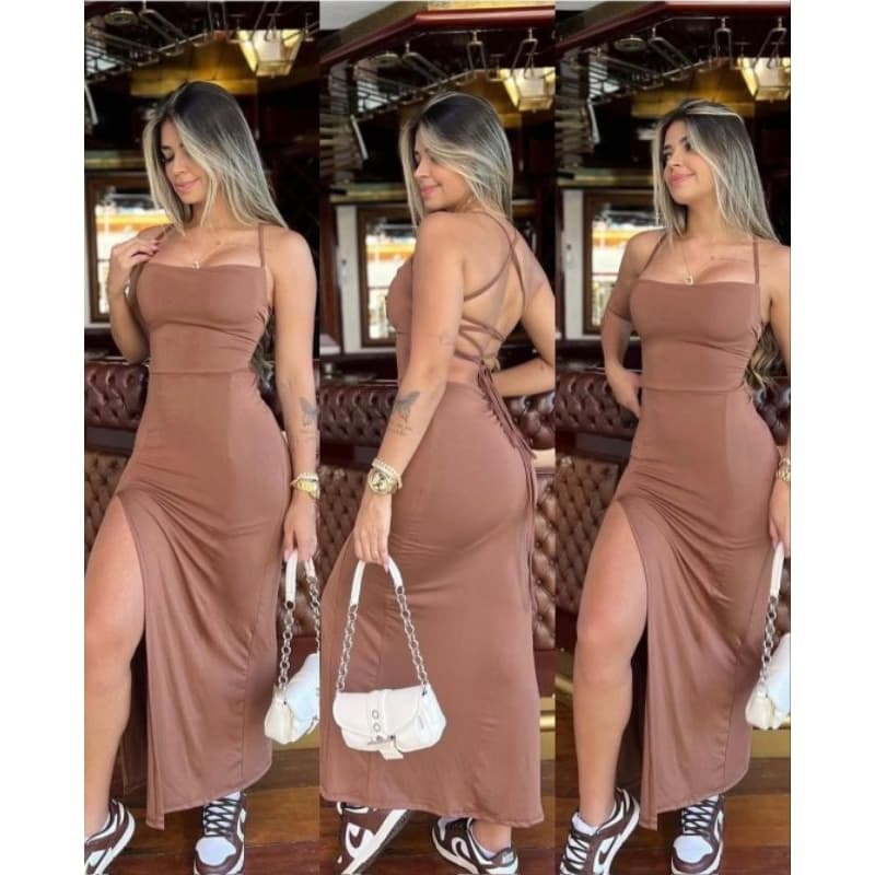 Vestido longo de alcinho com Fenda sucesso de vendas ótimas qualidade