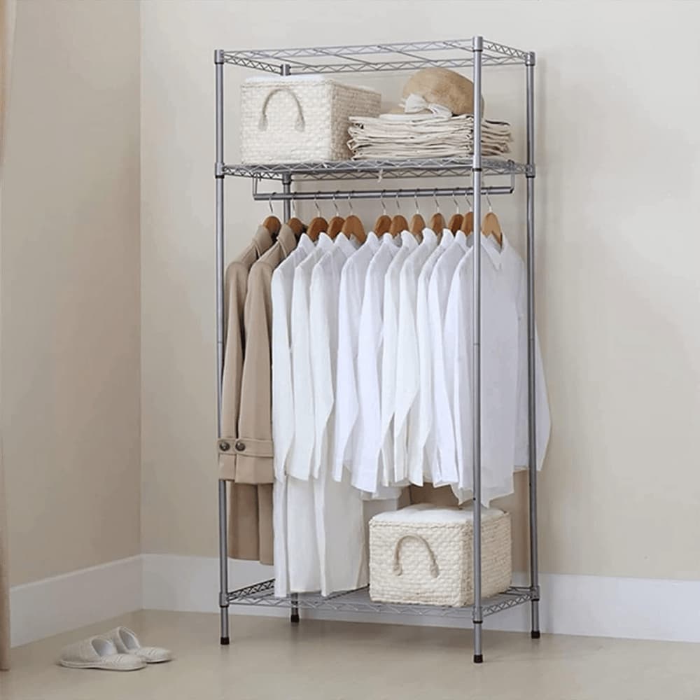 Estante de aço | cabideiro | cromada | prateleiras ajustáveis | Gôndola | Loja de Roupa | Arara