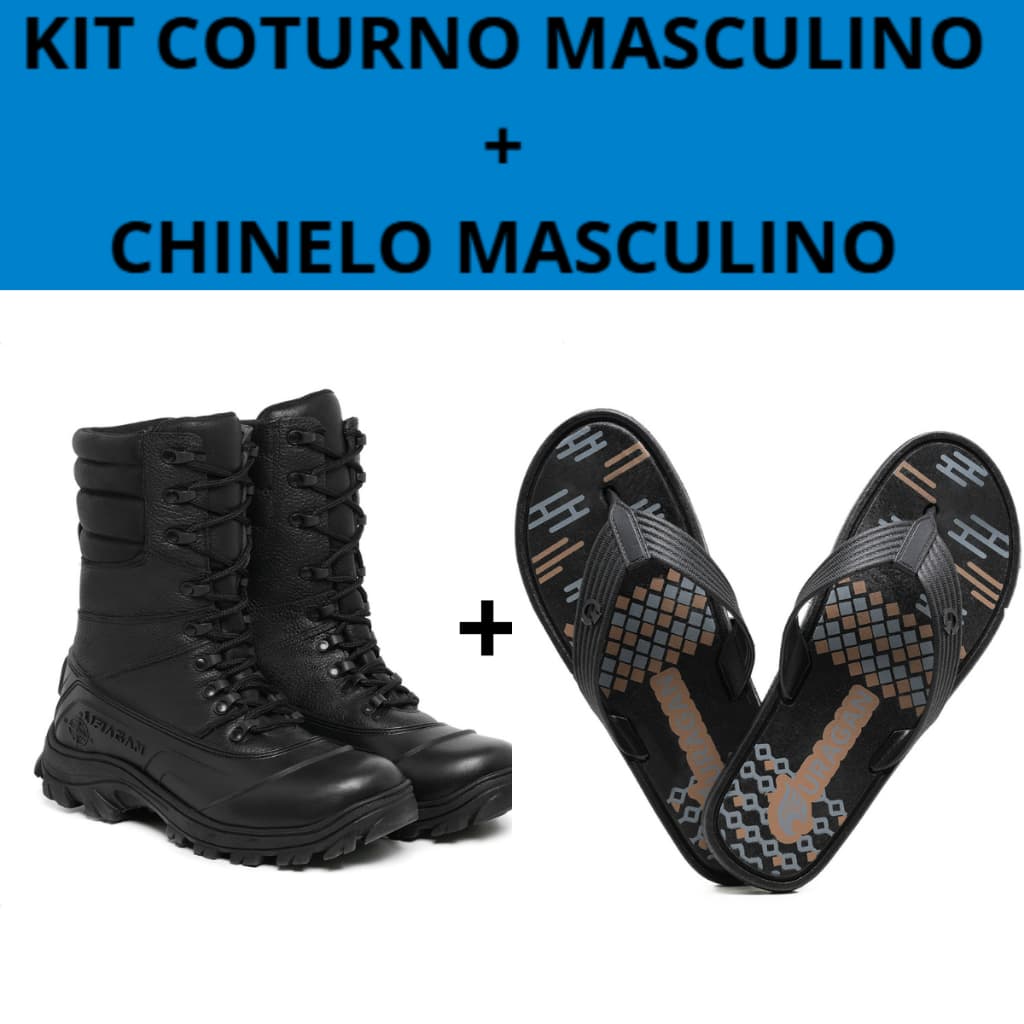Kit Coturno Militar Masculino Couro Legítimo + Chinelo Masculino Leve Antiderrapante Confortável