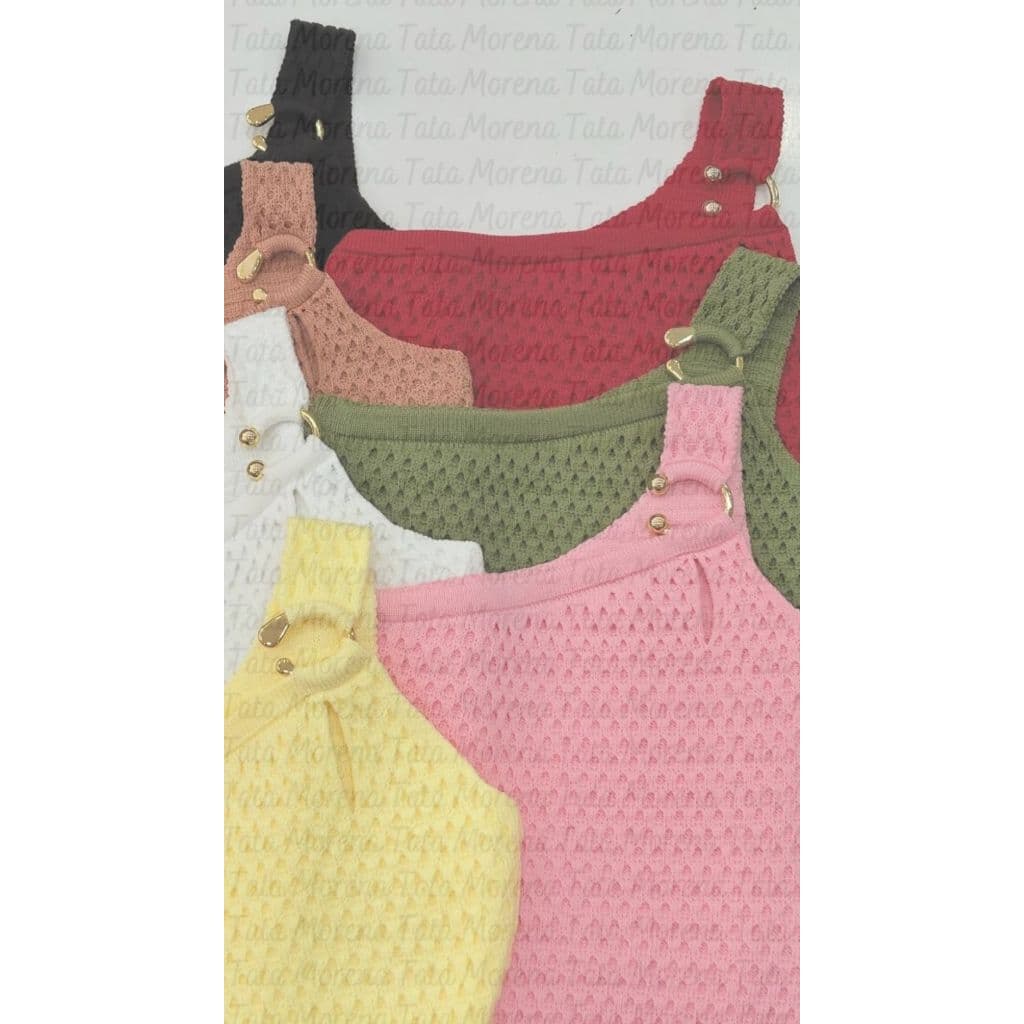 Kit 2 Cropped Tricô Modal Nula Manga Feminina Nó Tendência Verão Ponto Crochê Mula Manca Tricot