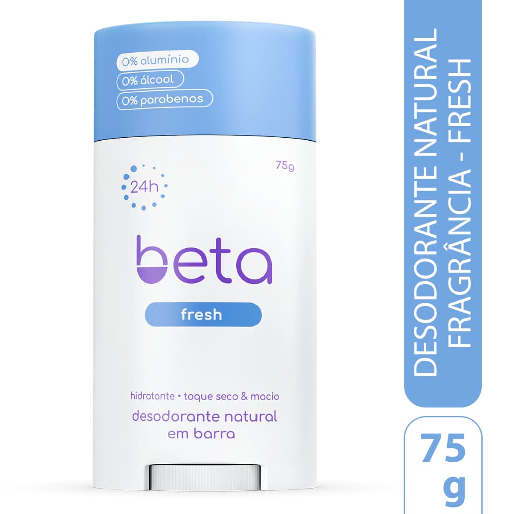 Desodorante Natural em Barra Beta Fresh 24h – Refrescância Natural Sem Alumínio