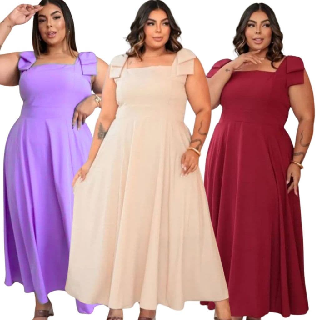 Vestido feminino Moda Evangélica PLUS SIZE com laço  Festa Elegante Mídi