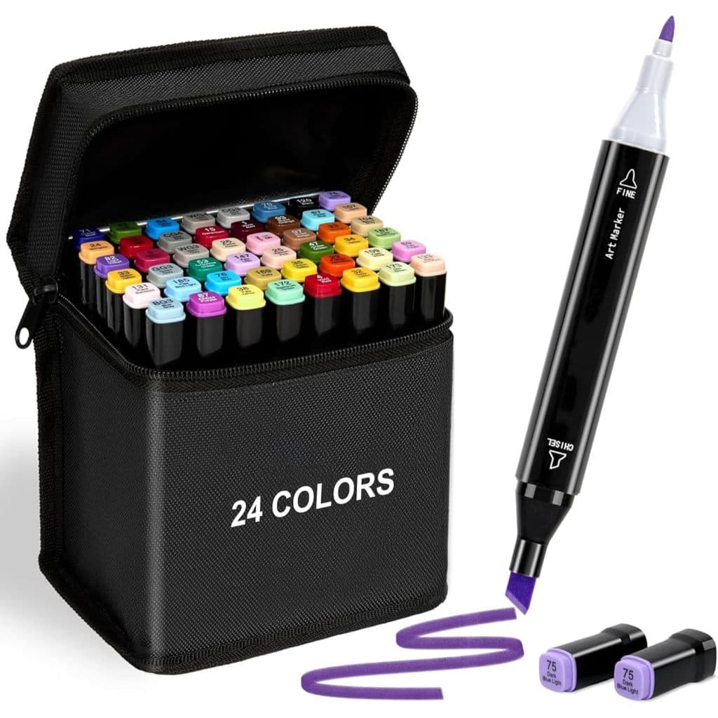 Conjunto De Canetas Marcador Permanente Yiyou Ponta Dupla 24 Cores