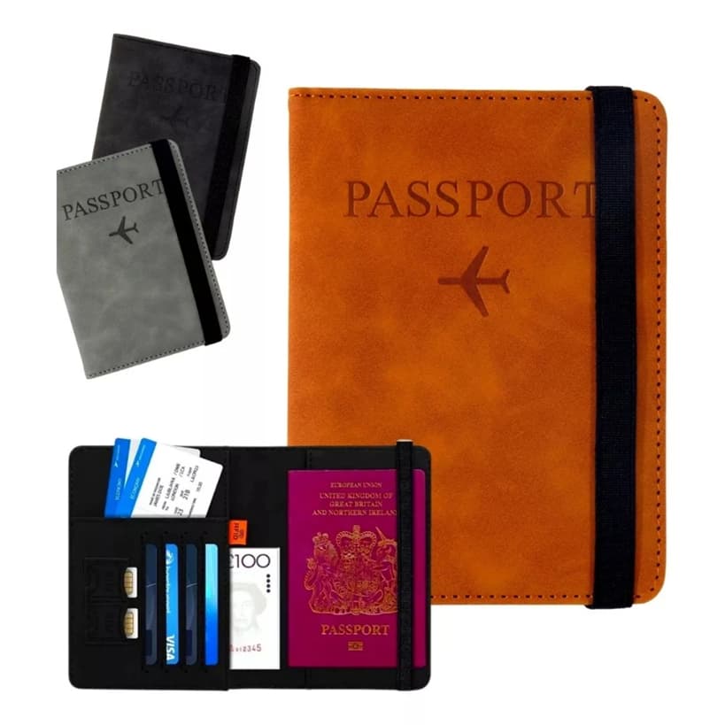 Porta Passaporte Carteira em Couro PU Para Viagem Organizador de Documentos e Cartões