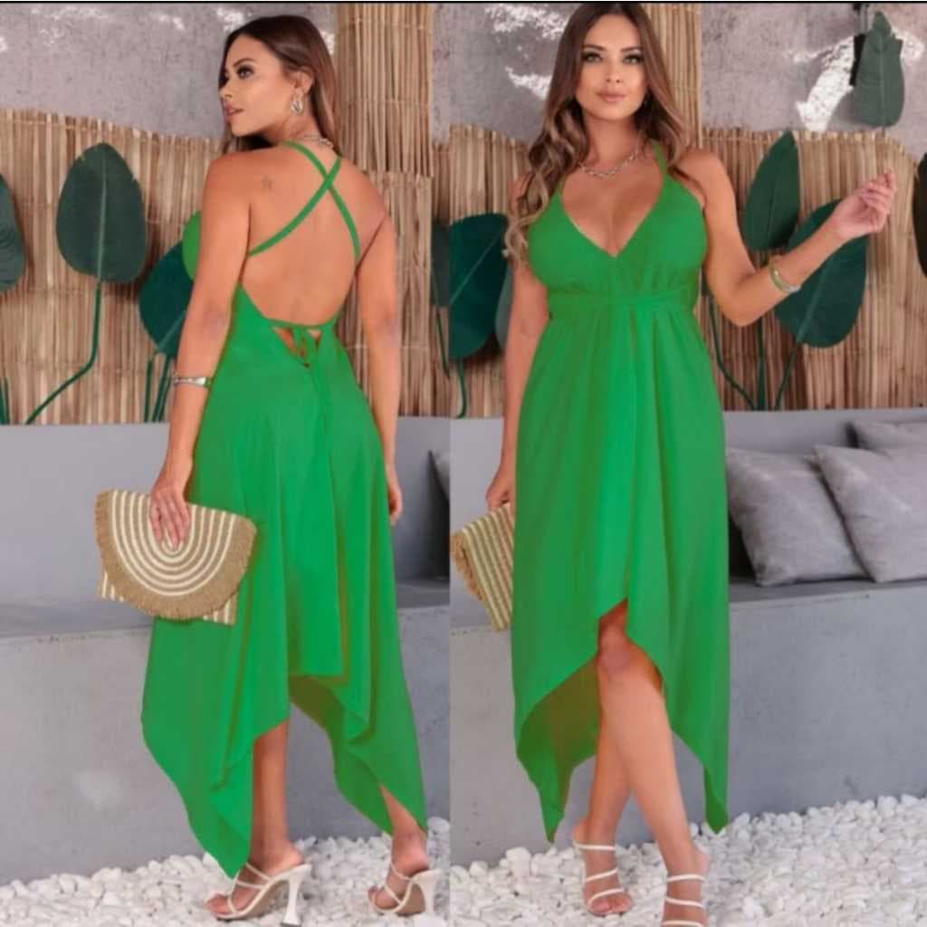 Vestido Envelope Alcinha Soltinho Costa Nua Sem Bojo Com Bicos Decote V Muito Lindo