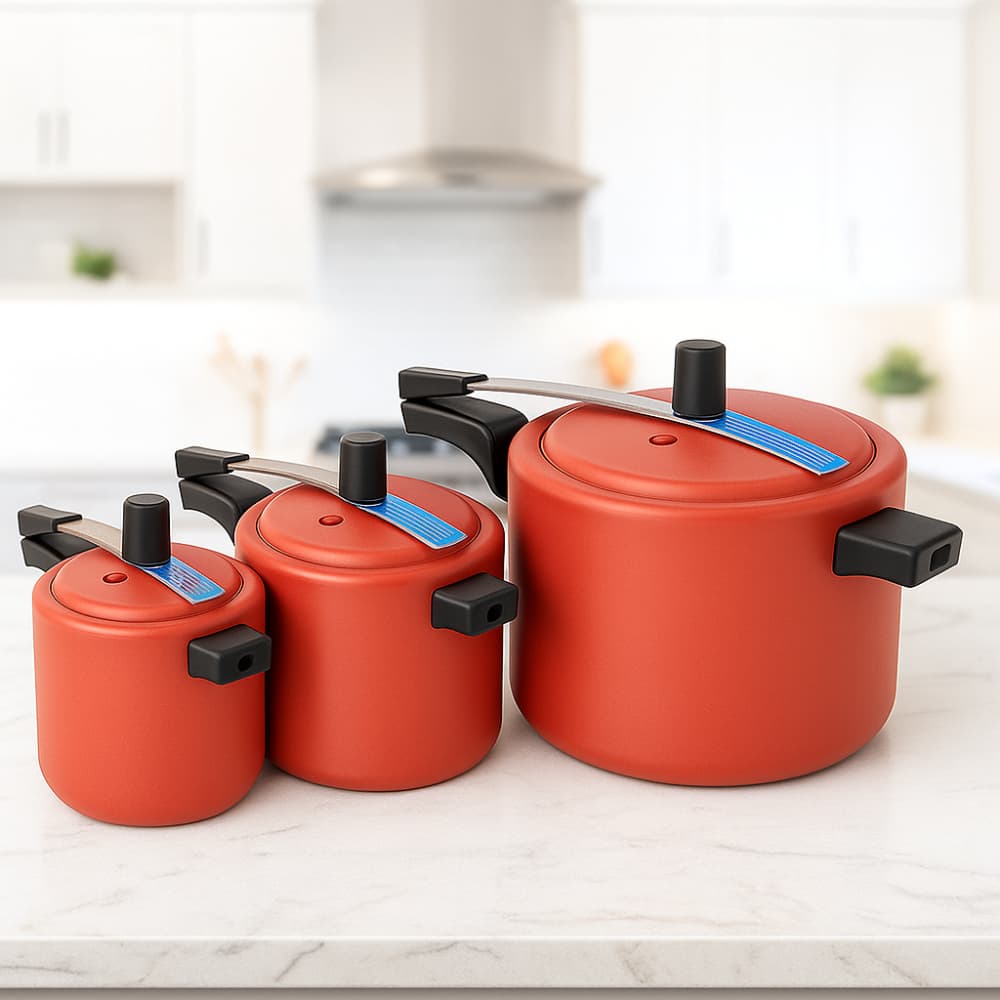 Kit 3 Panelas Pressão Alumínio Fechamento Interno 2,5L 4,5L 7L Seguras Práticas Cozinha Resistente