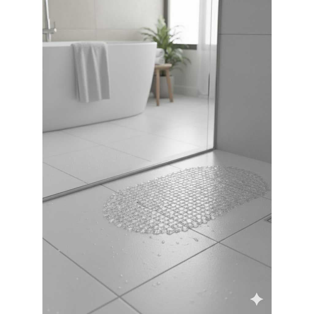 Tapete Antiderrapante Box Banheiro Com Ventosa Kit 4 Unidades Silicone Transparente Segurança