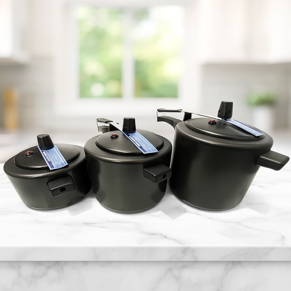 Kit 3 Panelas De Pressão Preta Alumínio Panela Antiaderente Cozinha