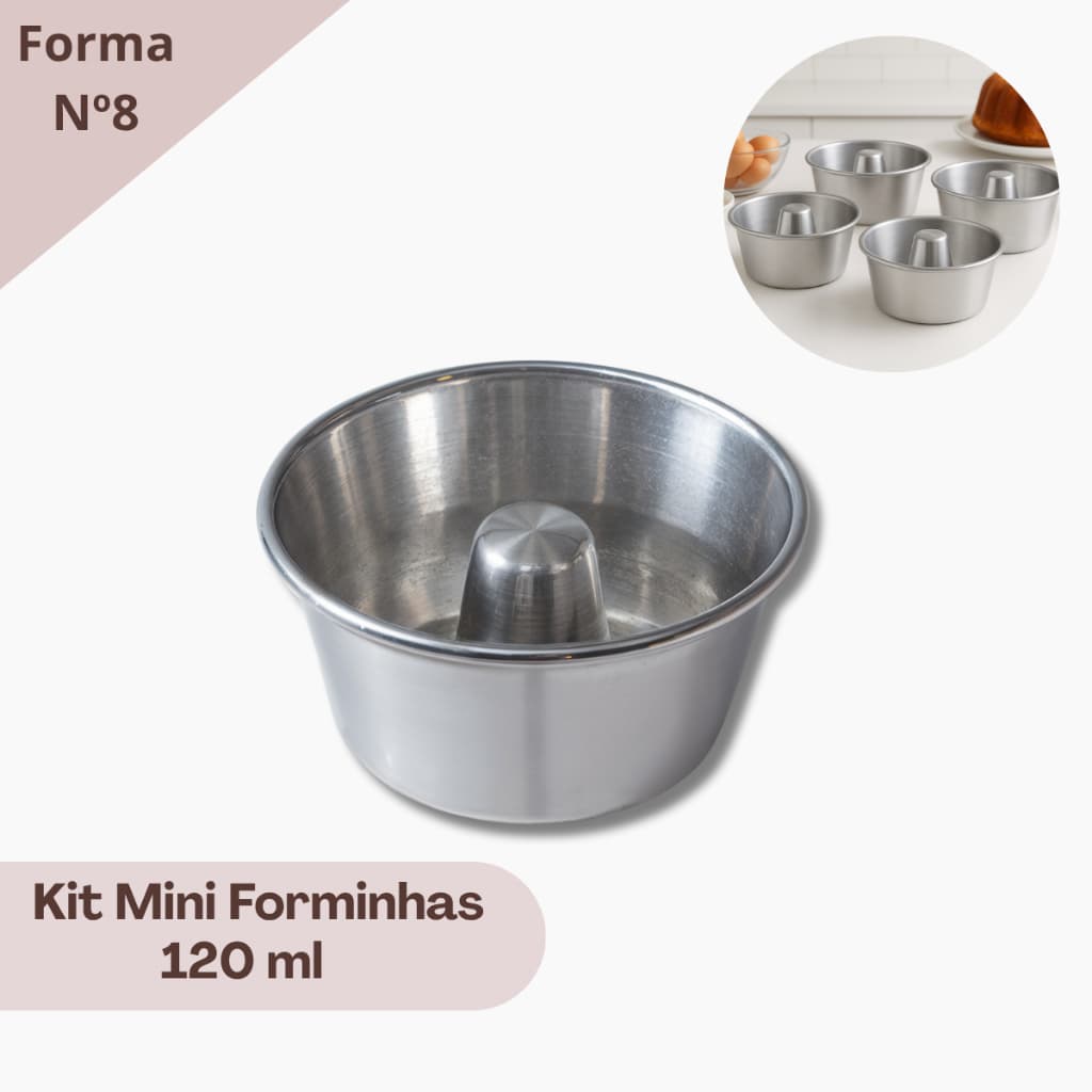 Kit Mini Formas Nº8 120ml Alumínio Pudim Bolo Vulcão Sobremesas Confeitaria