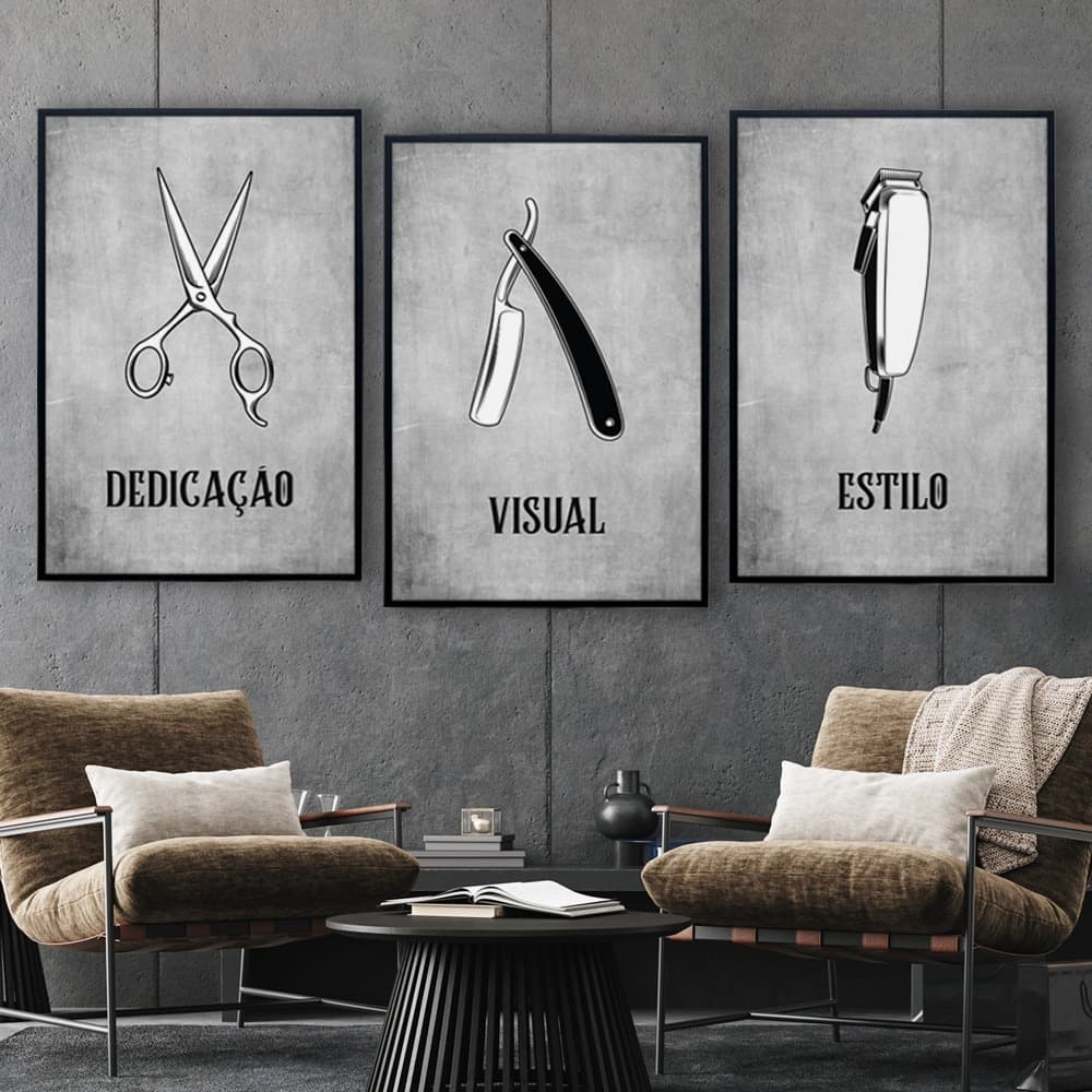 Quadros Decorativos 60x40 Decoração Sala Quarto Barbearia Barbeiro Mosacio MDF Alta Resoluçao