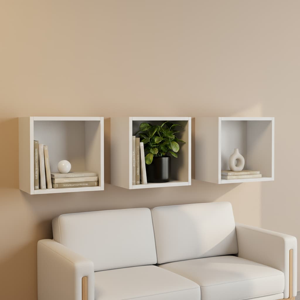 Kit 3 Nichos MDF 25x25 Branco Sala Quarto Cozinha Banheiro Escritório Casa Livro Decoração Flutuante