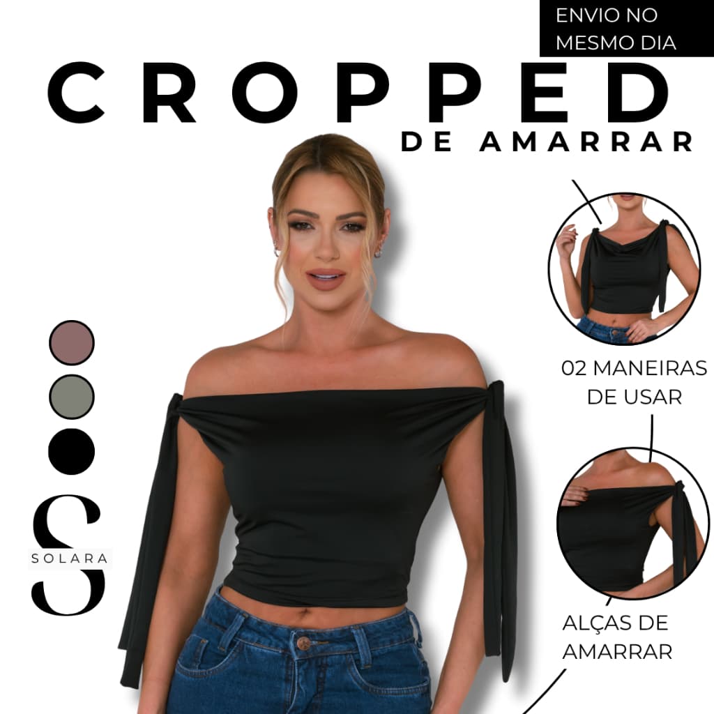 Cropped 2 Em 1 Amarração Ajustavel Decote Ombro A Ombro Blusa Elegante Feminino