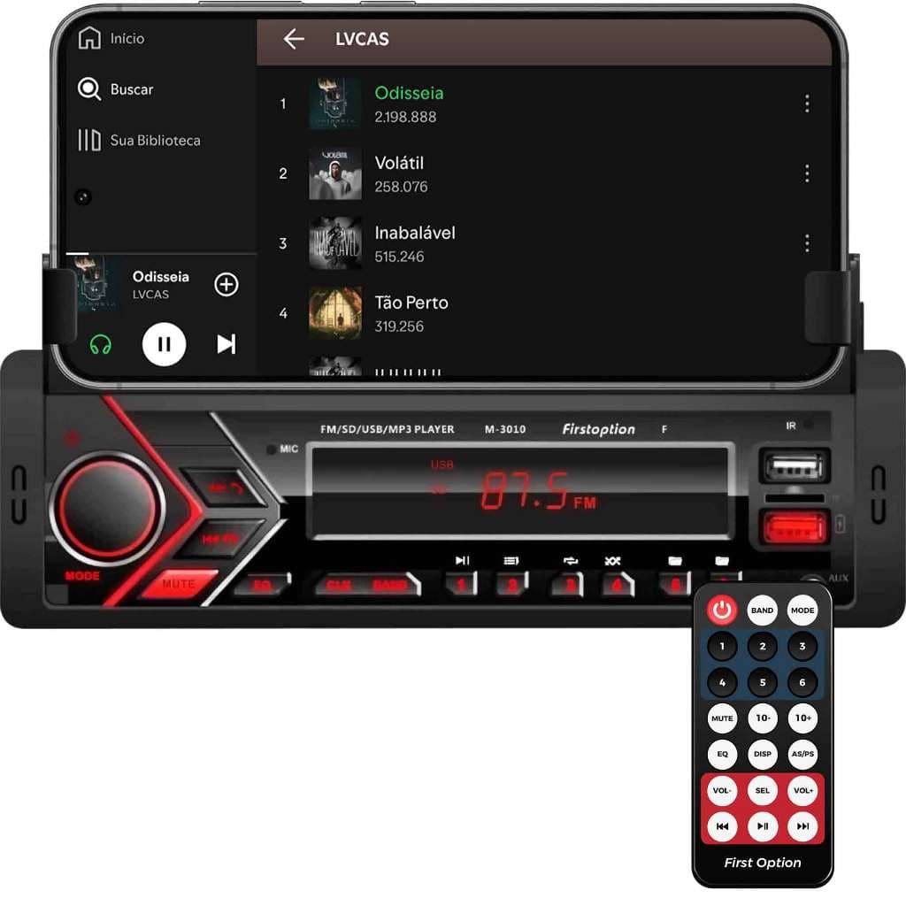 Rádio MP3 Player Som Automotivo 3010F Bluetooth Suporte Celular Universal 1 Din USB