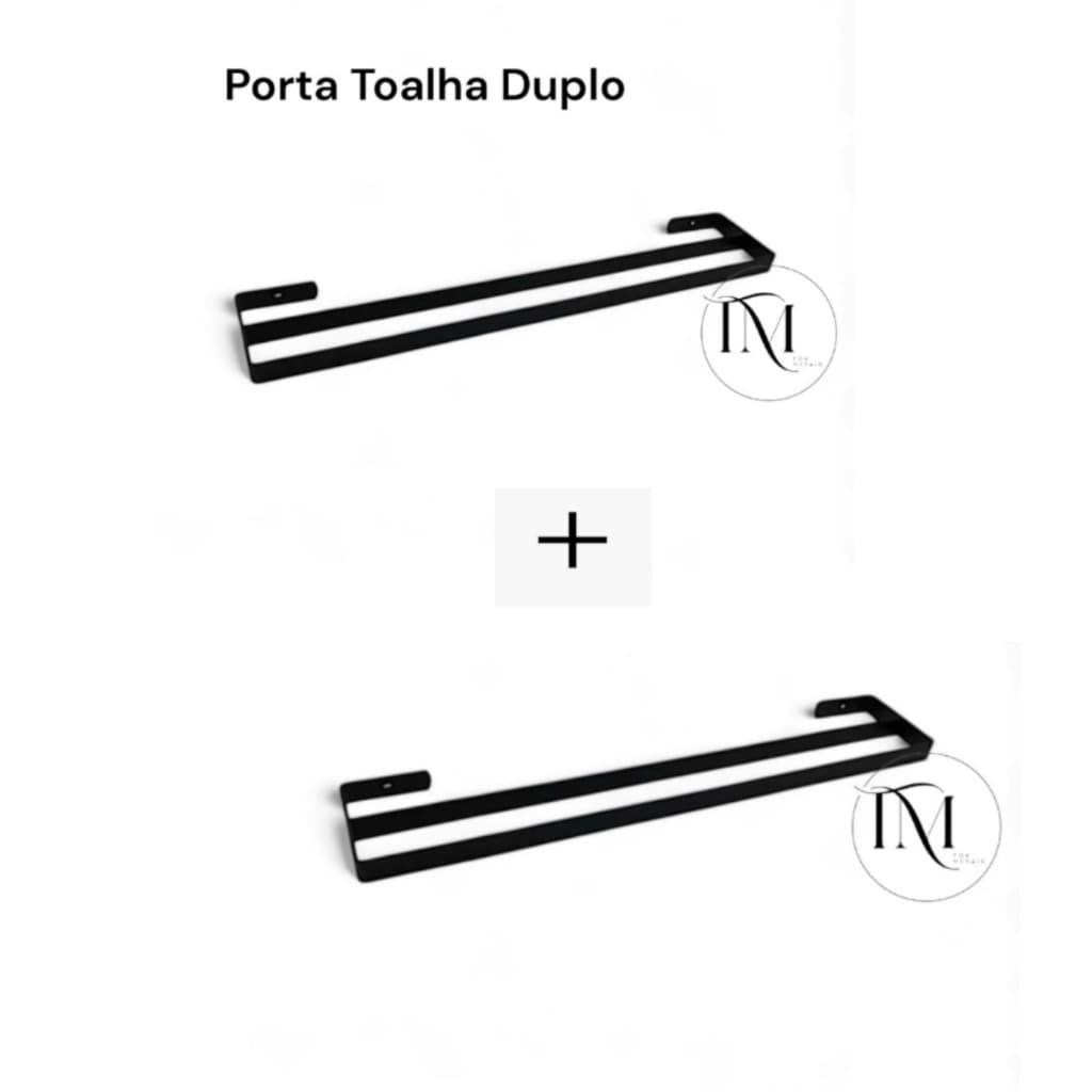 Kit 2 Porta toalha de Banho parede preto Fosco Duplo Banheiro Suíte Moderno Aço 50cm Casa Lavabo Durável