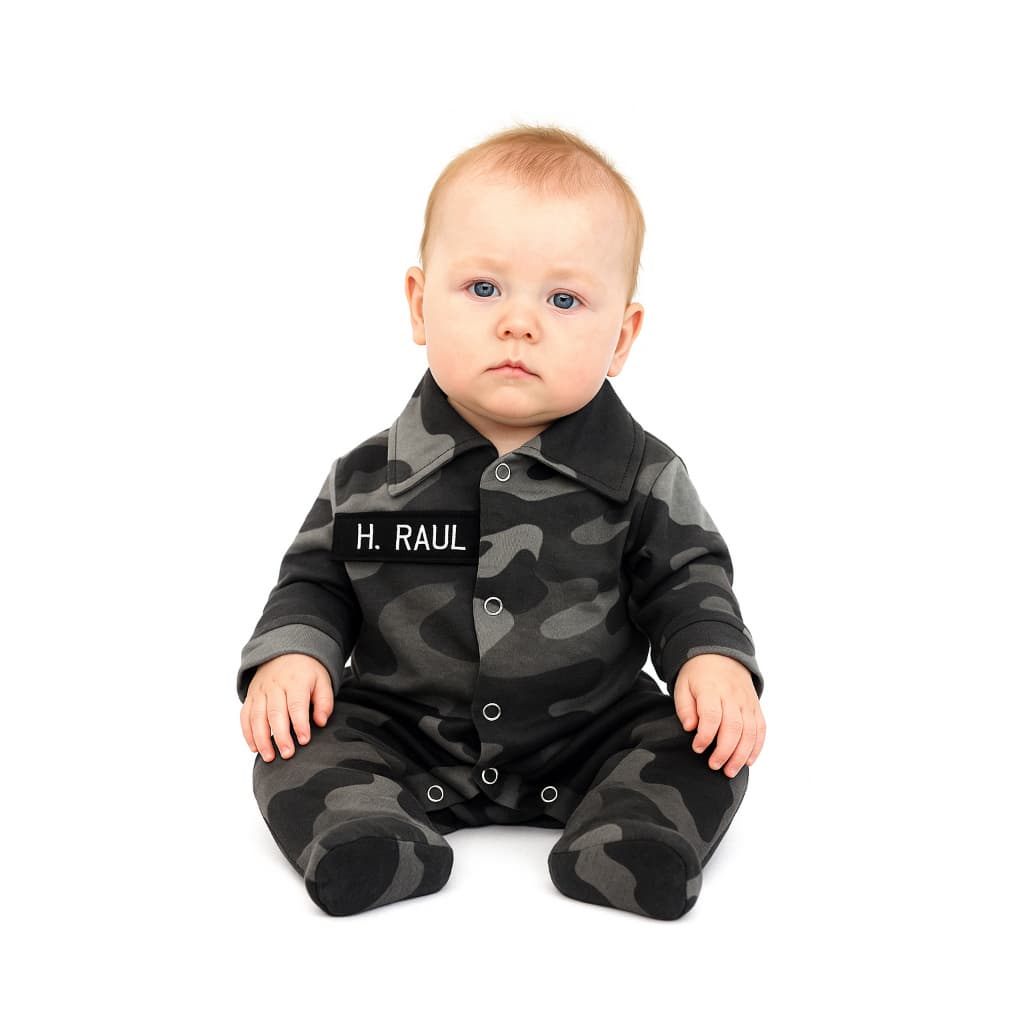 Macacão Personalizado Mesversário Camuflado Bebê Menino