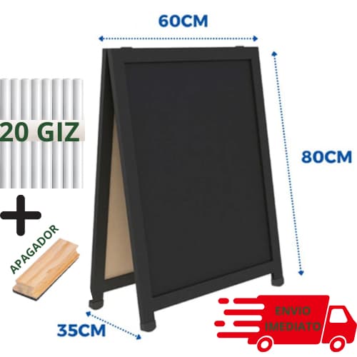 Cavalete Quadro Negro Duplo 80x60cm Lousa Anúncios De Ofertas De Calçada + GIZ + Apagador