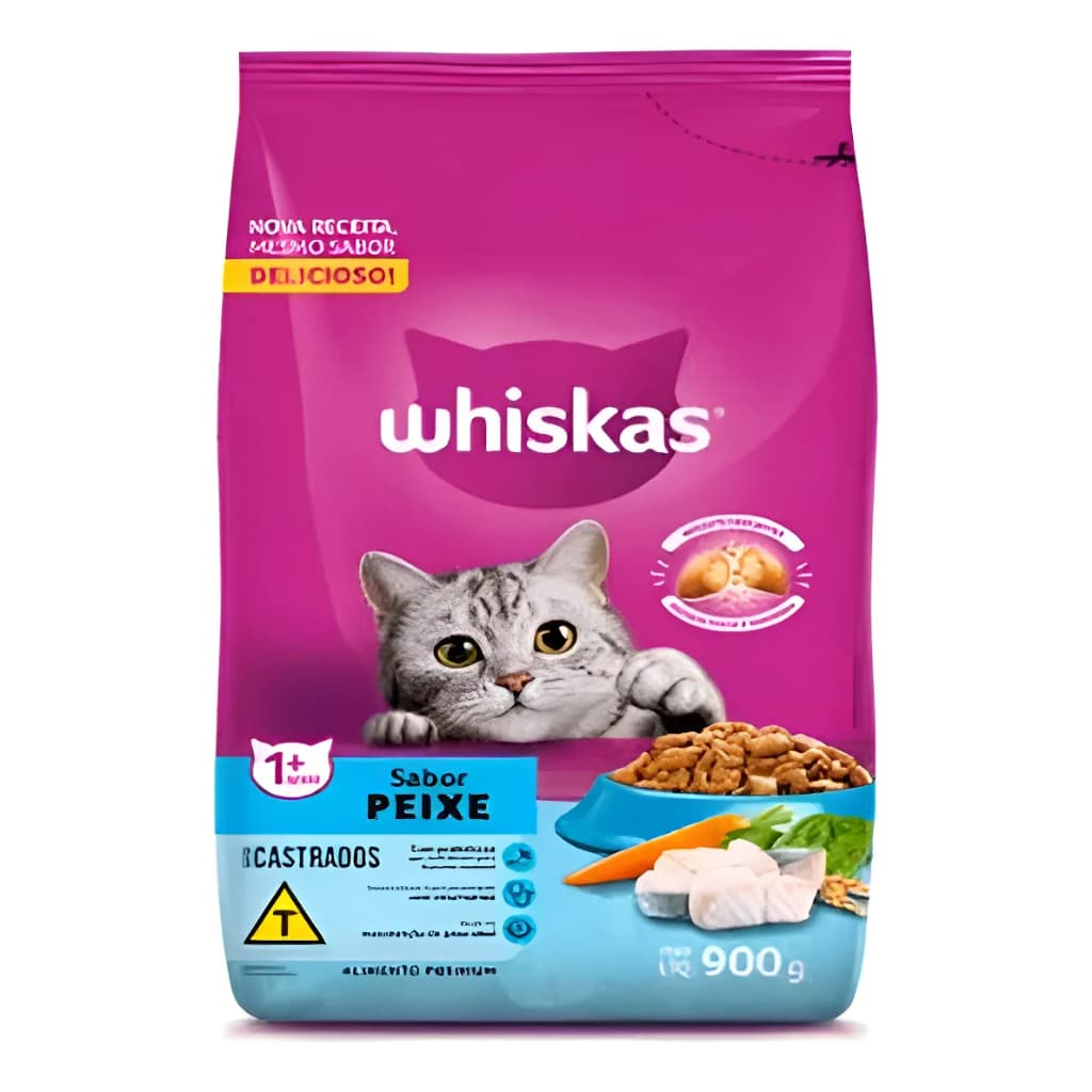 Ração Seca Whiskas Gatos Castrados Adultos Sabor Peixe 900g