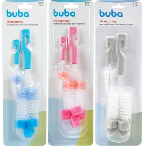 Kit Escovas Para Mamadeira E Bico Buba Com Esponja Lava Higienização Recém Nascido Limpeza Infantil.